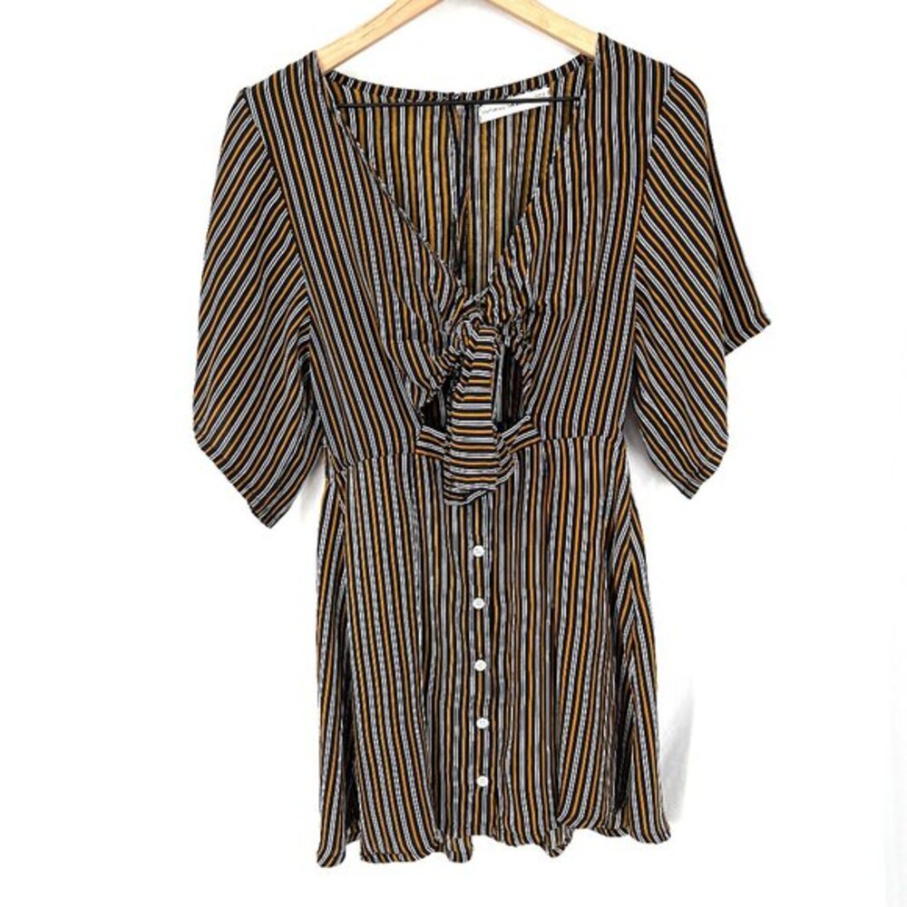 Faithful the Brand cut-out boho mini dress mustard navy blue striped festival‎ 4